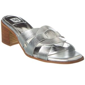 BRUNO MAGLI Aria Silver Women's Mules with Wooden Heel